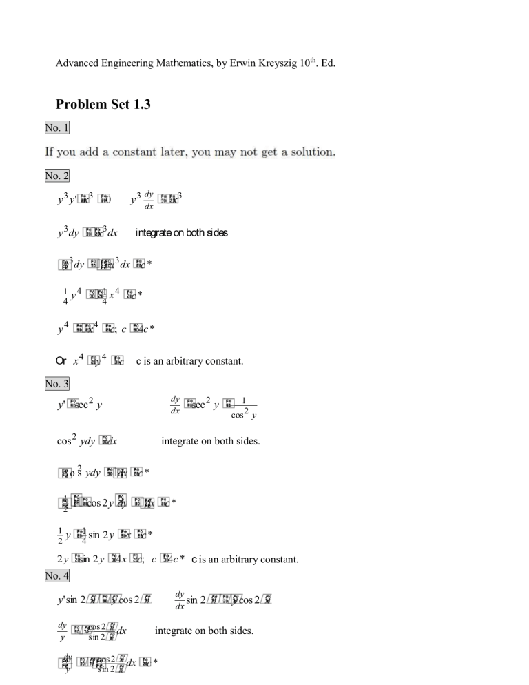 Kreyszig 1 3 Solution