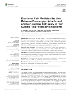 Frontiers in Psychology - Emotional Pain Mediates The Link Between Preoccupied Attachment & Non Suicidal Self-Injury in High Suicide Risk Psychiatric Patients