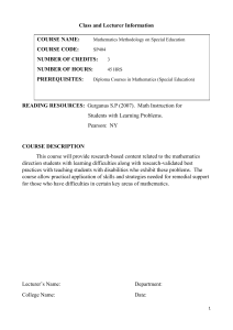 Mathemaics  Methodology in Special Education course outline