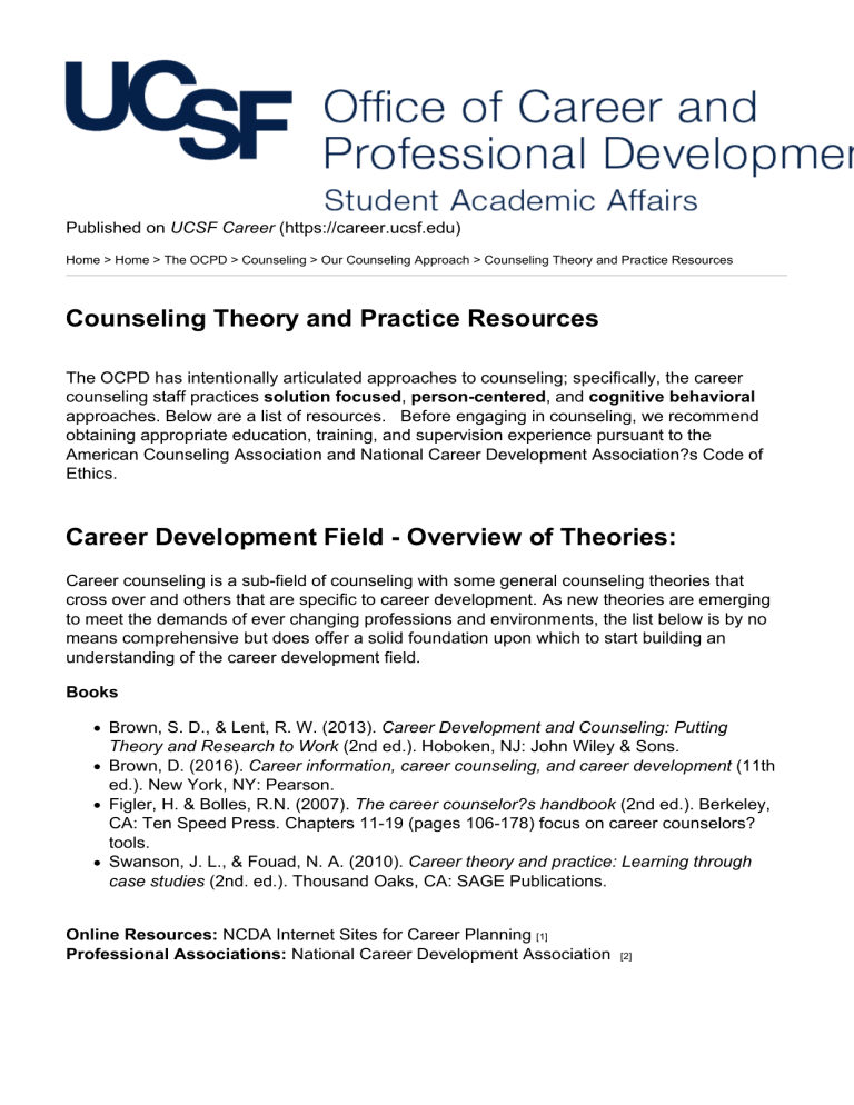 UCSF Career - Counseling Theory And Practice Resources - 2019-09-04