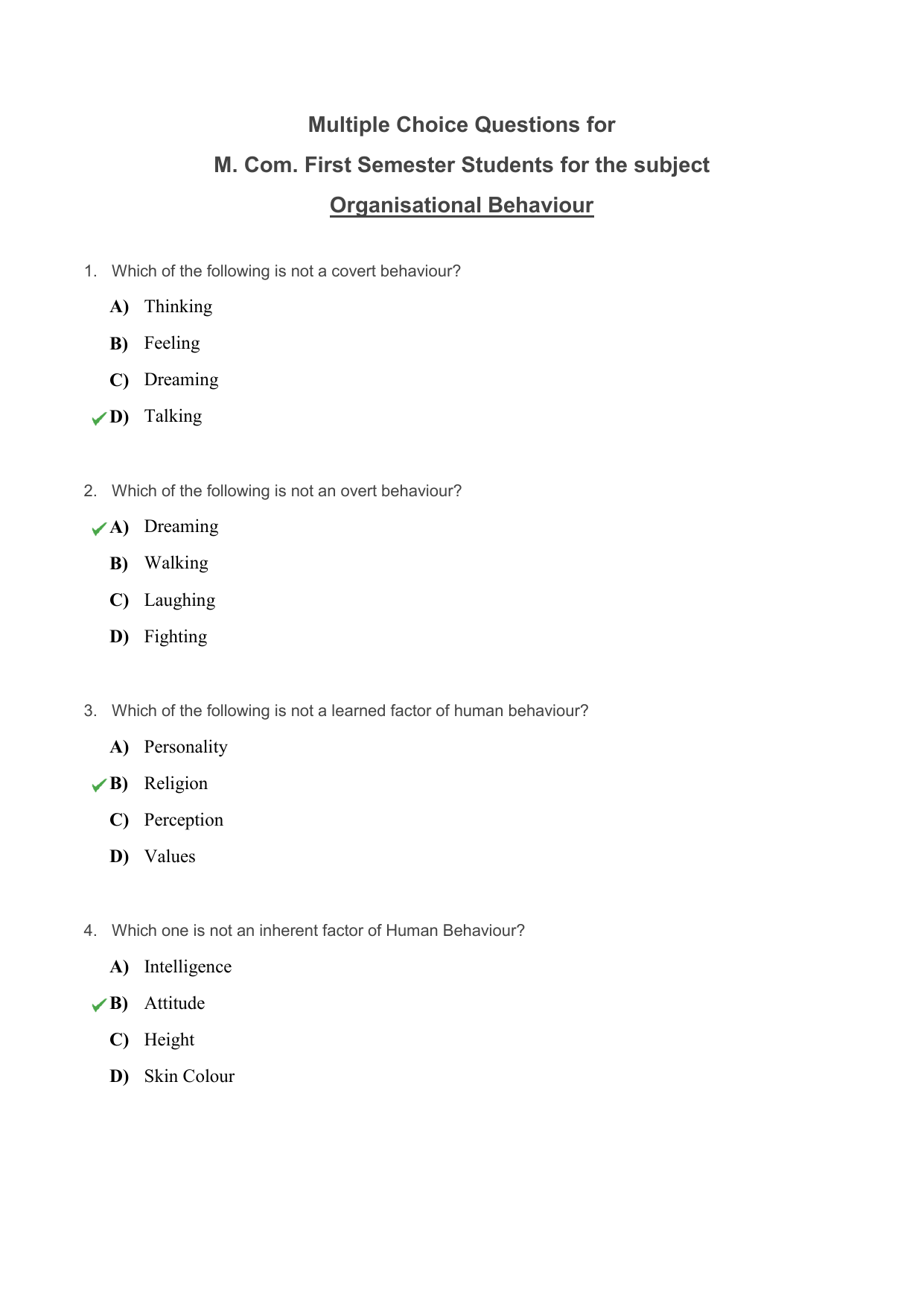 organizational behavior assignment questions
