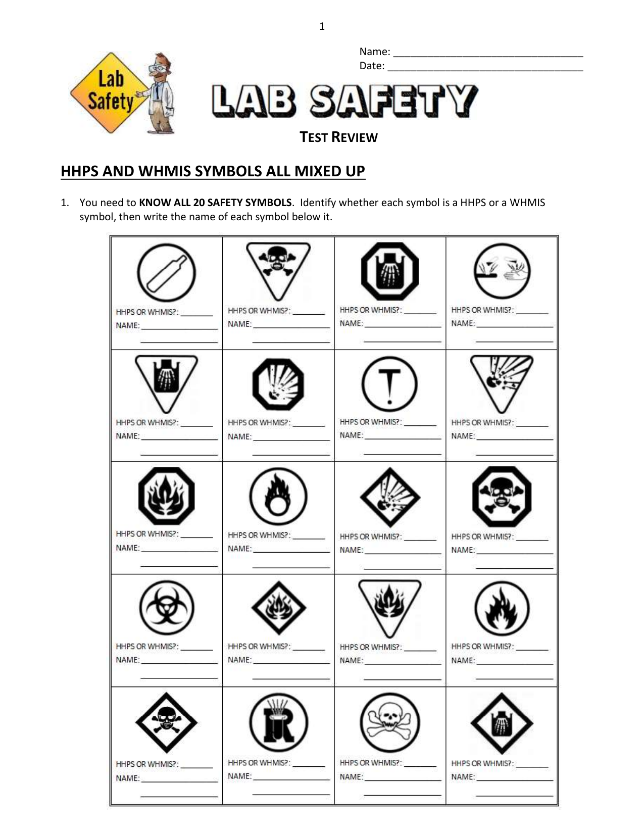 WHMIS And Safety Worksheet
