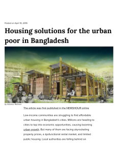 Housing Solutions for Urban Poor in Bangladesh