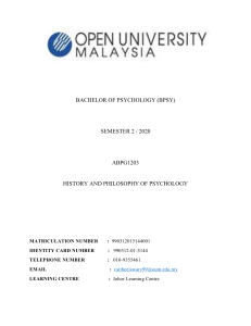 BACHELOR OF PSYCHOLOGY ASSIGNMENT