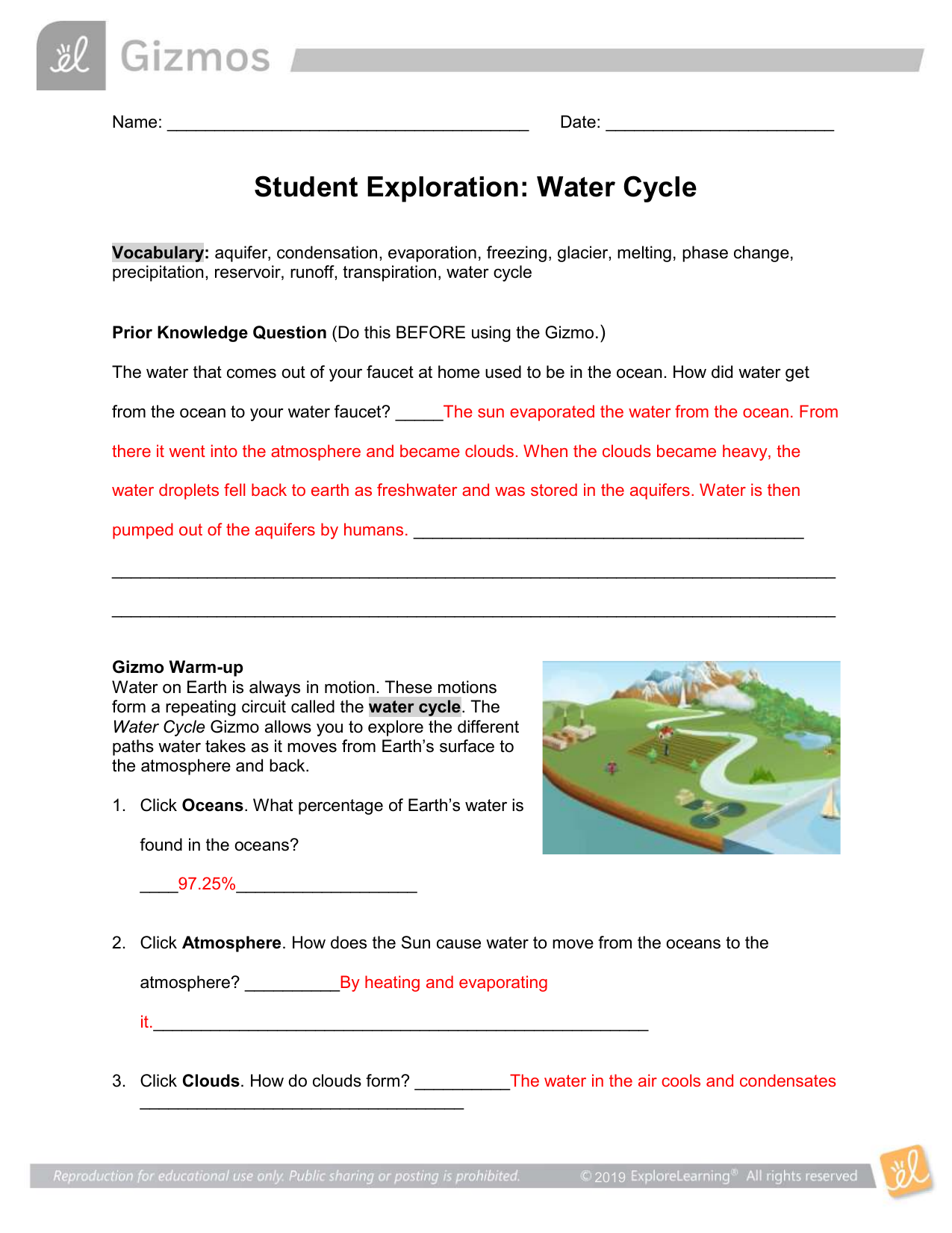 Gizmo - Water Cycle For Water Cycle Worksheet Answer Key