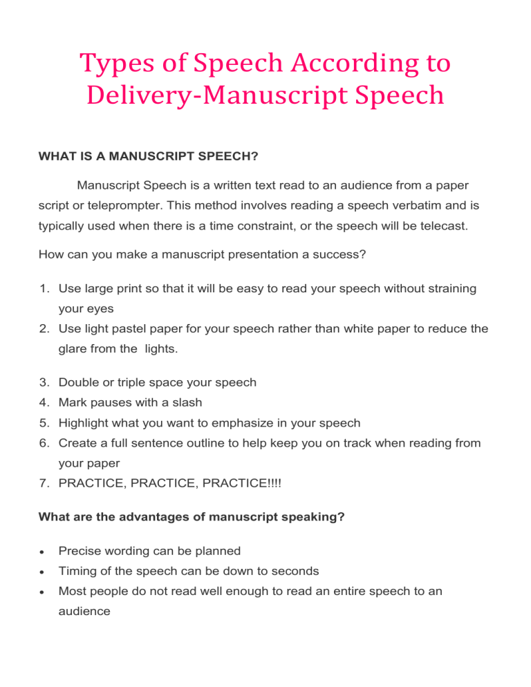 types of speech according to delivery quizlet