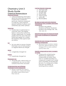 Chemistry Unit 3 Study Guide