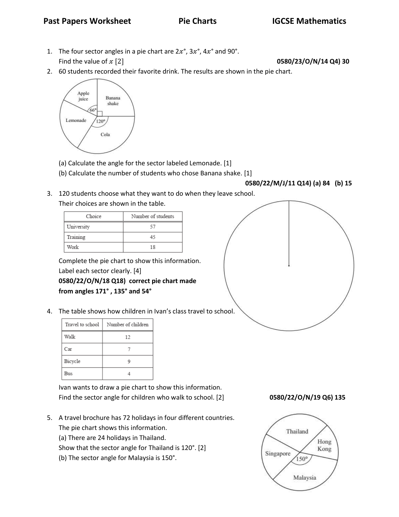 Pie Chart Worksheets For Grade 6 Pdf