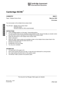 Cambridge IG Chemistry  0620 Paper1 May/June 2020