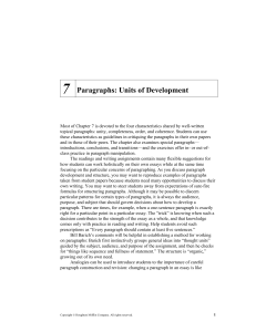 Paragraph Development: Teaching Unity & Coherence