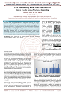 User Personality Prediction on Facebook Social Media using Machine Learning