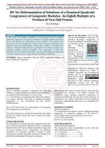 RP 56 Reformulation of Solutions of a Standard Quadratic Congruence of Composite Modulus An Eighth Multiple of a Product of Two Odd Primes