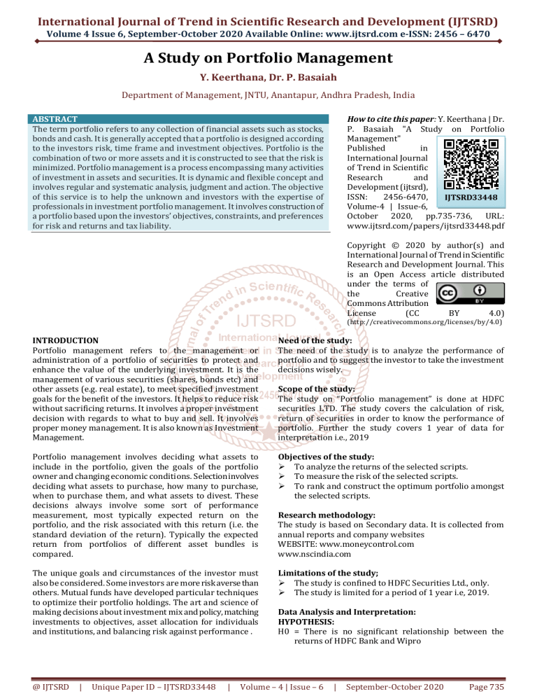 research topics in portfolio management