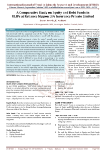 A Comparative Study on Equity and Debt Funds in ULIPs at Reliance Nippon Life Insurance Private Limited