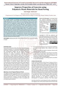 Improve Properties of Concrete using Polymeric Waste Materials for Road Paving