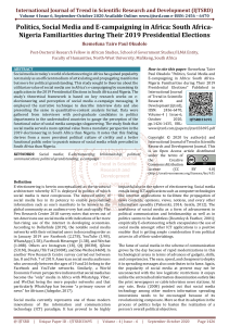 Politics, Social Media and E campaigning in Africa South Africa Nigeria Familiarities during Their 2019 Presidential Elections