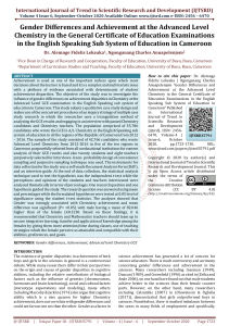 Gender Differences and Achievement at the Advanced Level Chemistry in the General Certificate of Education Examinations in the English Speaking Sub System of Education in Cameroon