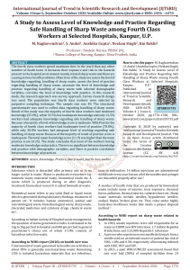 A Study to Assess Level of Knowledge and Practice Regarding Safe Handling of Sharp Waste among Fourth Class Workers at Selected Hospitals, Kanpur, U.P.