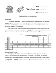 Essential Notes - The Periodic Table of Chemical Elements