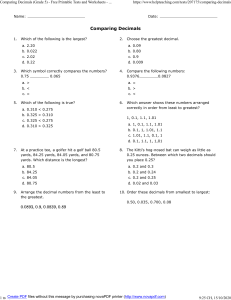 Comparing Decimals (Grade 5) - Free Printable Tests and Worksheets - HelpTeaching