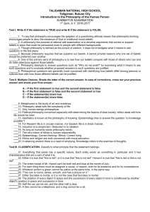 Philosophy Exam: Human Person - High School