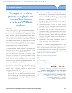 Strategies to tackle by primary care physicians to mental health issues in India in COVID‑19 pandemic