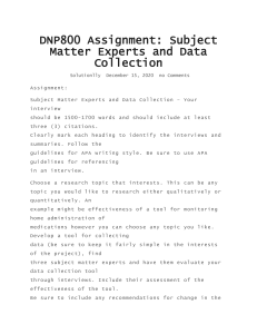 DNP800 Assignment  Subject Matter Experts and Data Collection