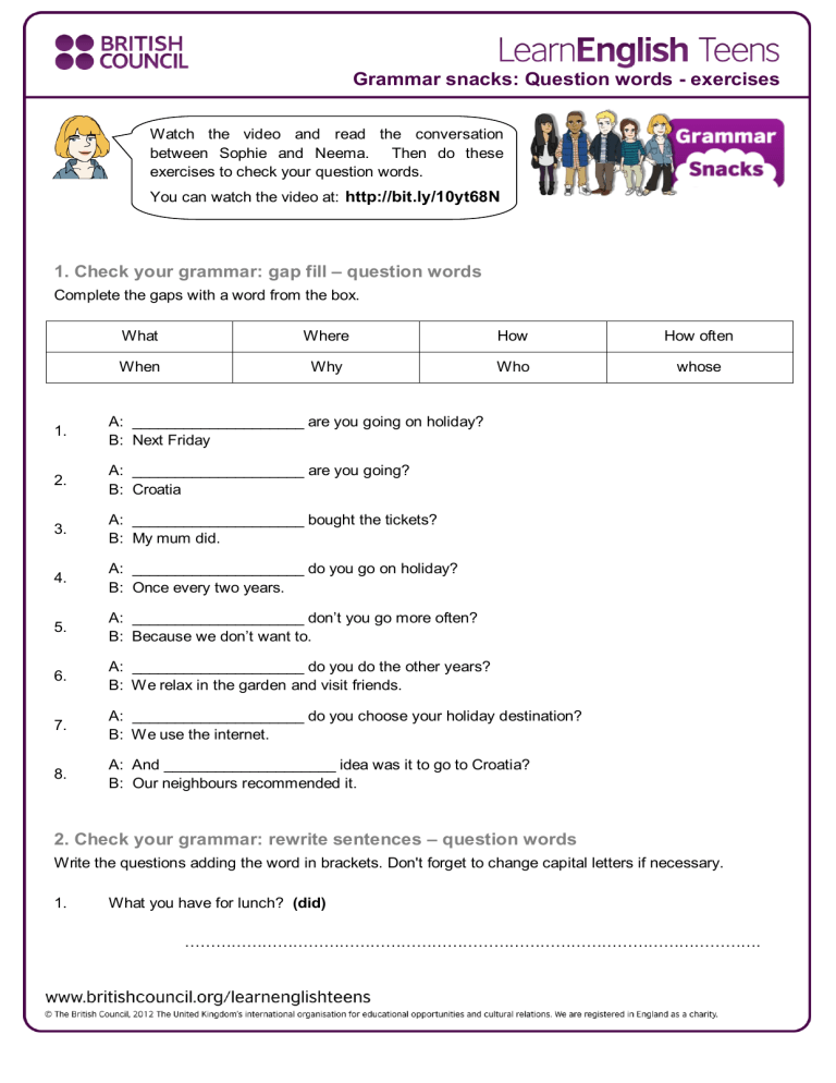 Second Exercise Gs Question Words Exercises