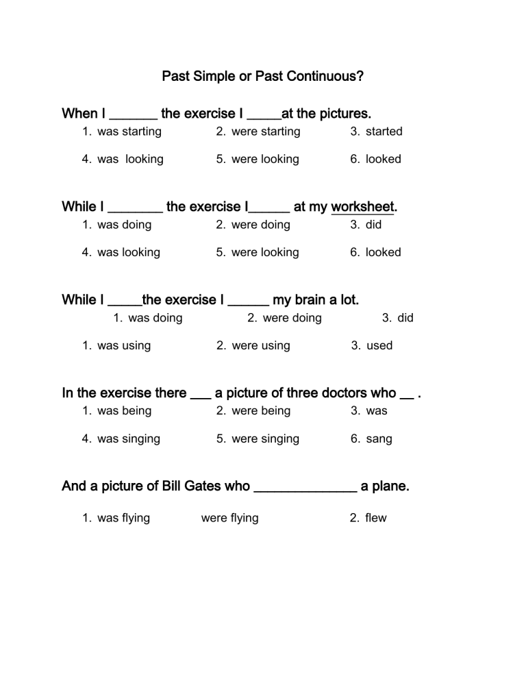 Past Simple Or Past Continuous