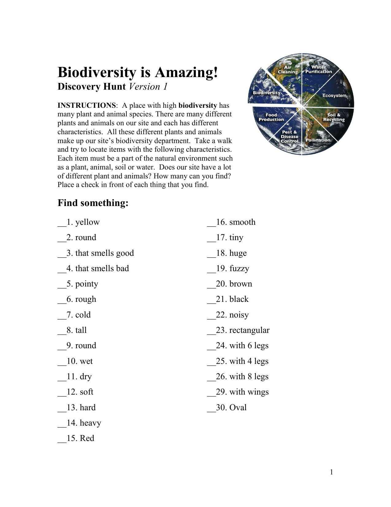 Biodiversity Is Amazingworksheet