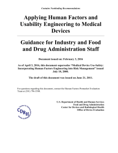 Applying Human Factors and Usability Engineering to Medical Devices - Guidance for Industry and Food and Drug Administration Staff