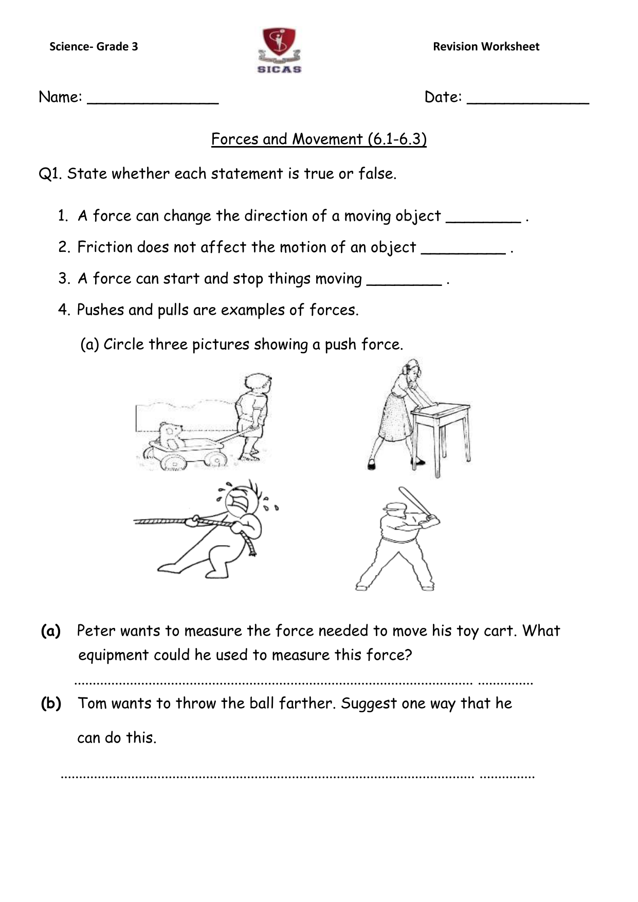 Forces and Movement Intended For Forces Worksheet 1 Answer Key