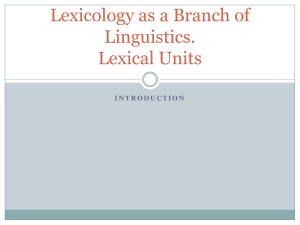 Lexicology as a Branch of Linguistics