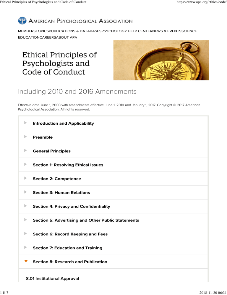 apa ethics code in research methodology