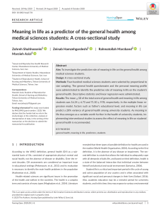 Meaning in life as a predictor of the general health among medical sciences students: A cross-sectional study