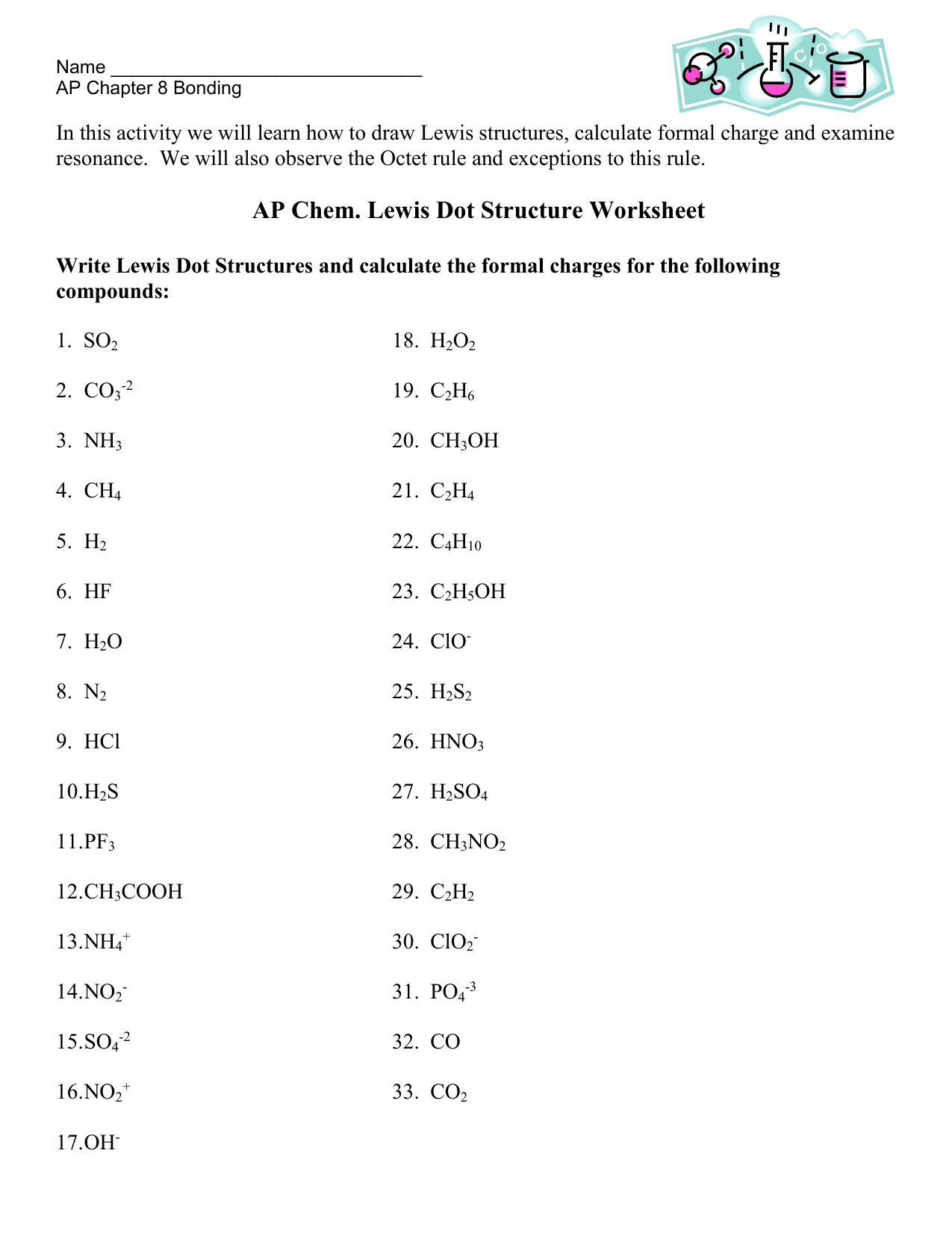 Lewis Structure Worksheet With Answers