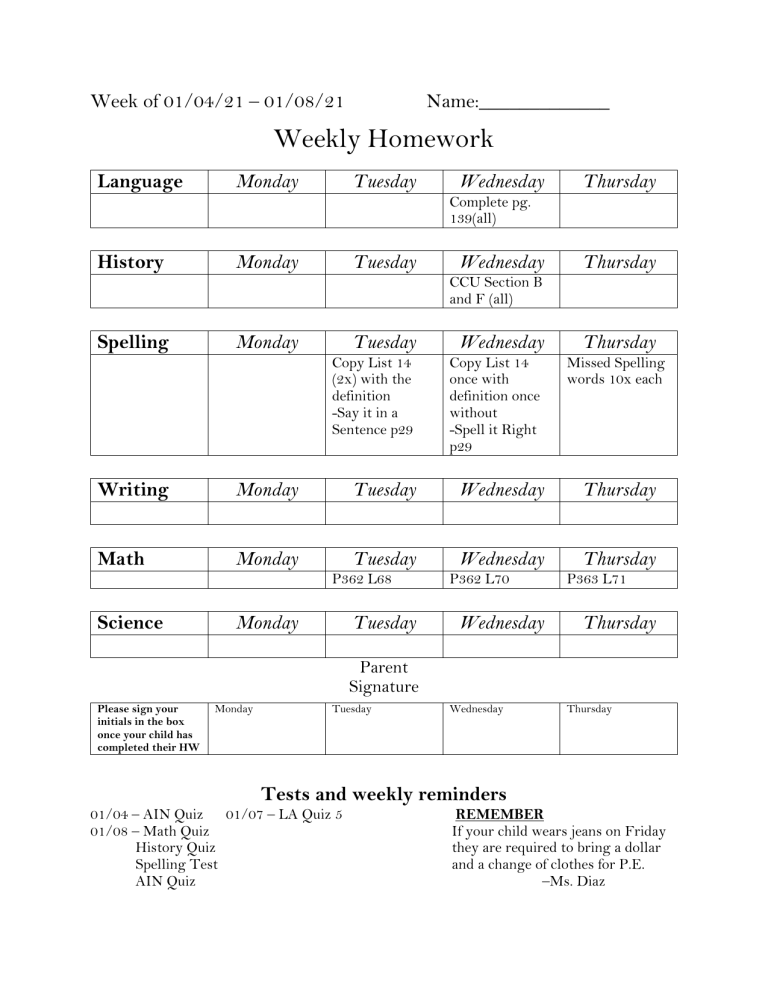 weekly homework sheet 2