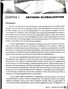 Reading 1 - Defining Globalization