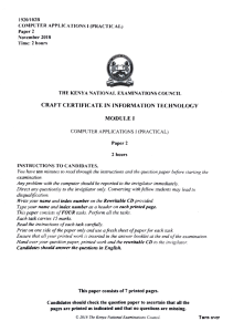 Craft Certificate in Information Technology Module One, UPloaded by Benedict Simba