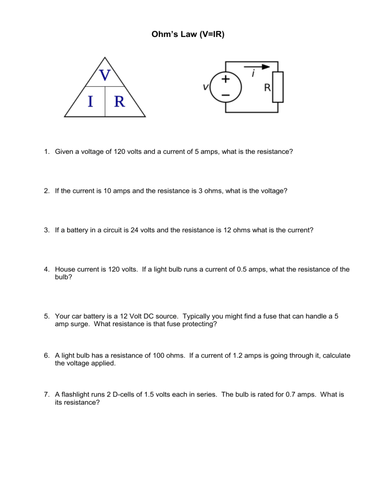 Ohms Law Worksheet Calculation 0940