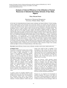 Analysis of Internal Efficiency in the Utilization of Human Resources in Selected Secondary Schools of Oyo State, Nigeria Pitan, Oluyomi Susan