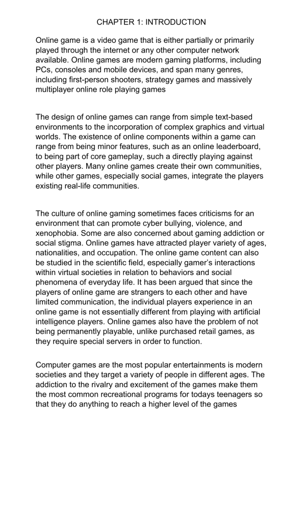 example essay about online games