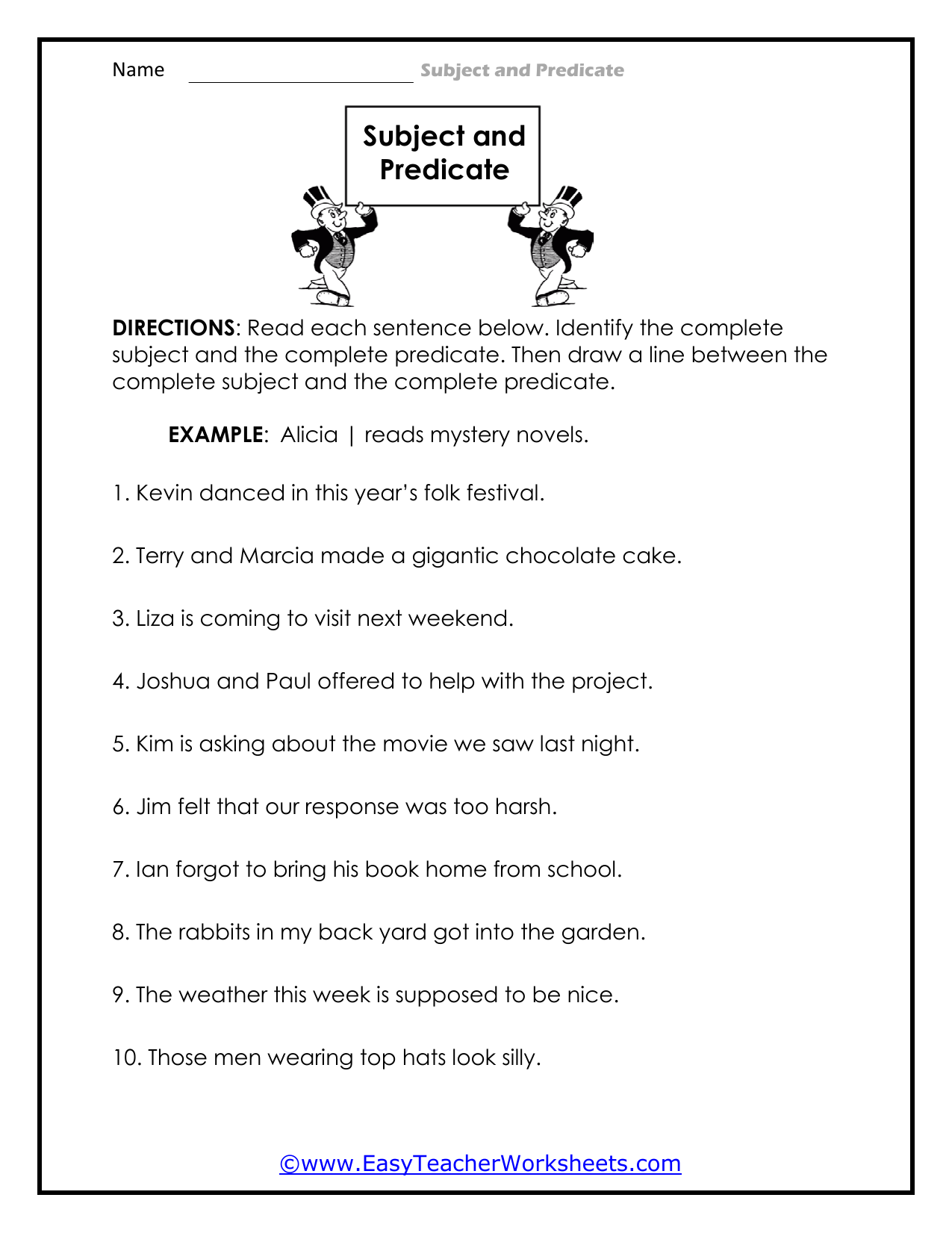 Simple And Complete Subjects And Predicates Worksheet