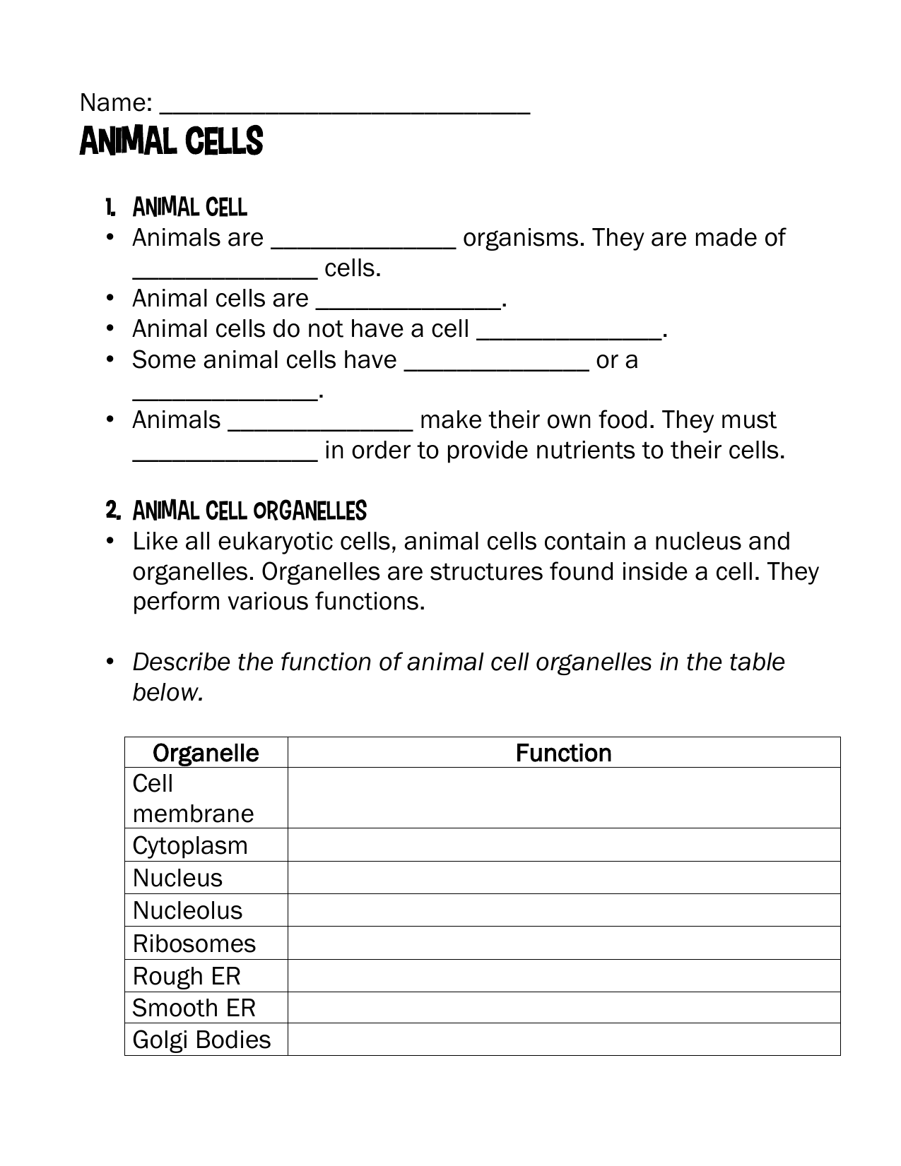 Animal Cell Notes