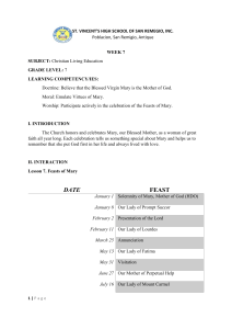 Feasts of Mary Lesson Plan for Grade 7