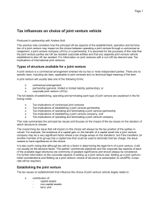 UK Tax on Joint Venture Structures: A Practice Note