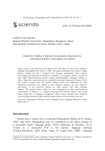 [20838506 - Psychology of Language and Communication] Parents’ Impact Belief in Raising Bilingual and Biliterate Children in Japan