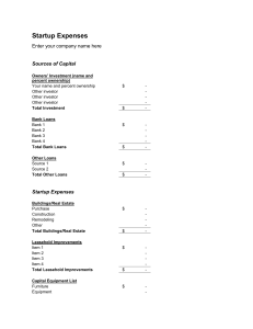 Start up Expenses worksheet