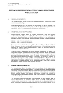 EARTHWORKS SPECIFICATION FOR RETAINING STRUCTURES AND EXCAVATION