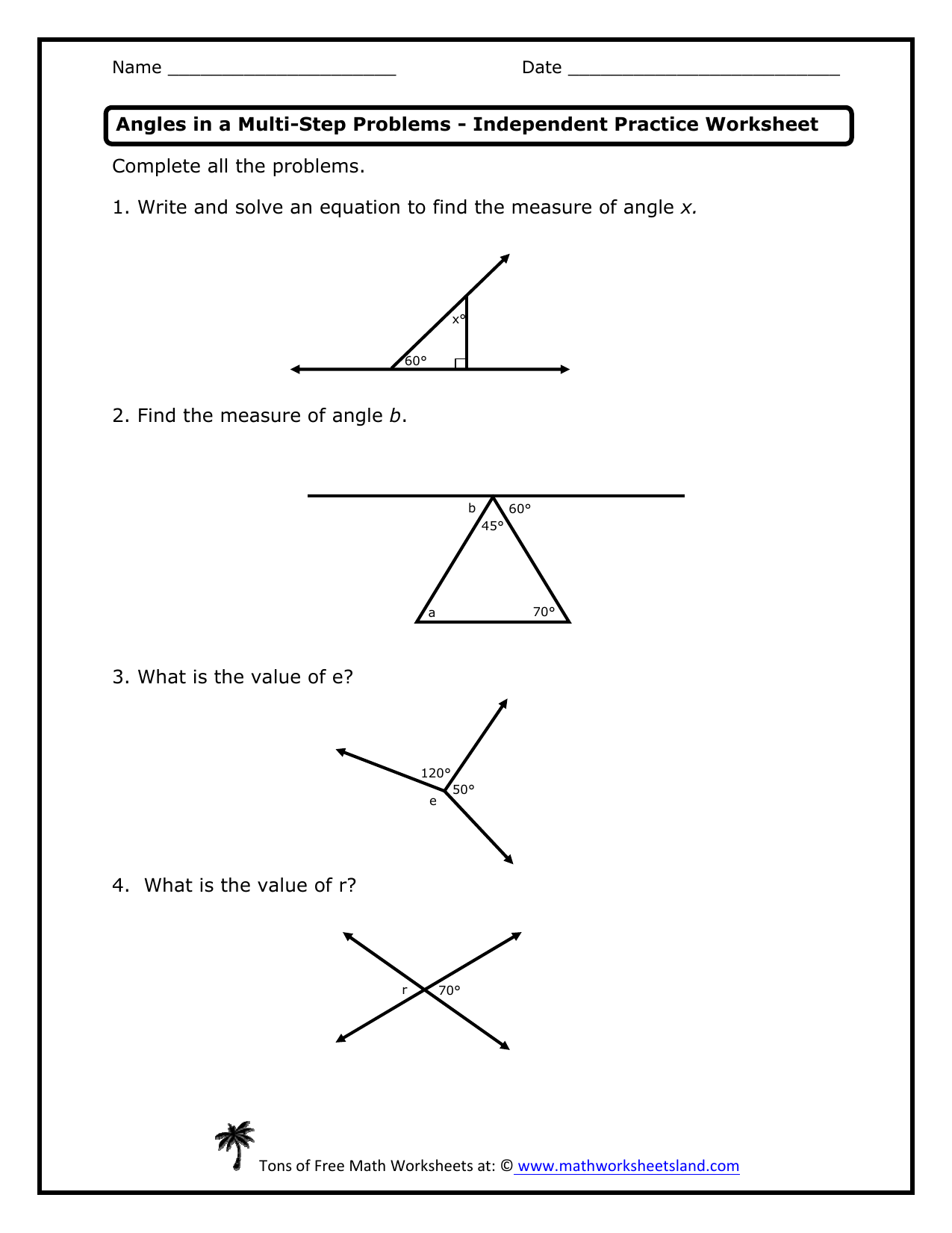 Angles - Practice With Regard To Finding Angle Measures Worksheet